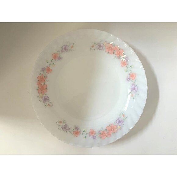INDOPAL Indonesia 60's Serving Dish Pink Floral White Opaline Milk Glass 10 1/4" - Picture 1 of 5